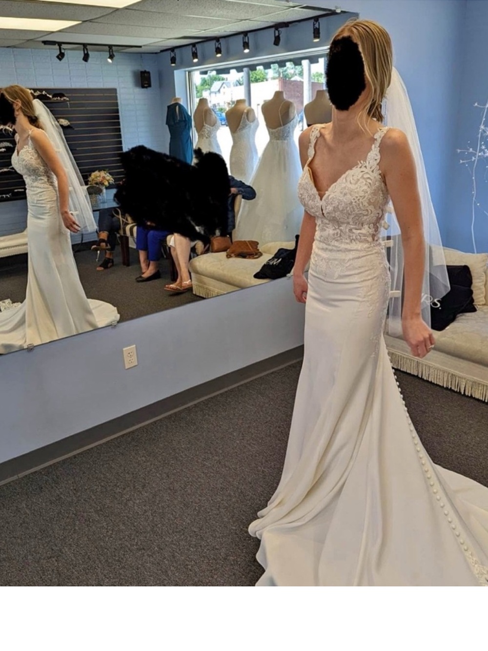 Stella York Ivory Lace V-Neck Fit-and-Flare Wedding Gown